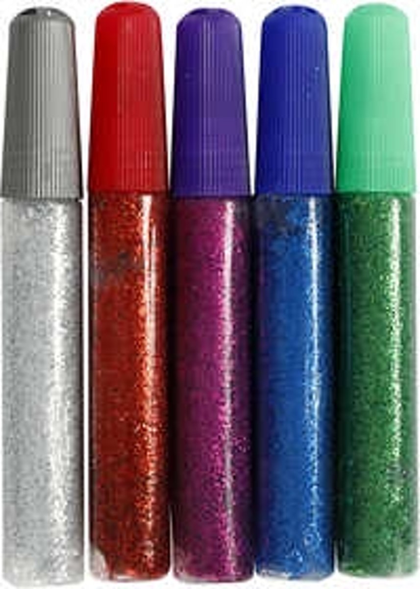 Glitterlijm,  10 ml, kleuren assorti, 5stuks [HOB-31808]